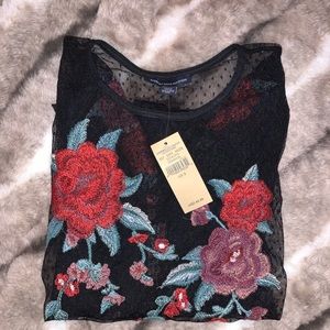 American Eagle Black Mesh Top Size Small